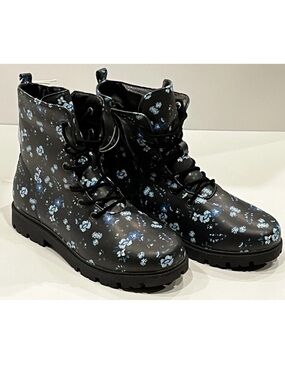 L&D Boots Children’s – Black w/ Blue Floral Flowered Design – Rare & Stylish!